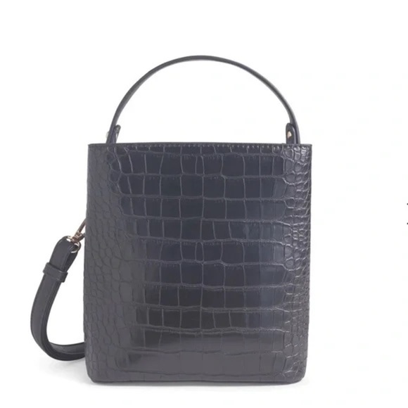 NWT AOTA Elena‎ Bucket Bag - Black Faux Crocodile - Picture 2 of 6